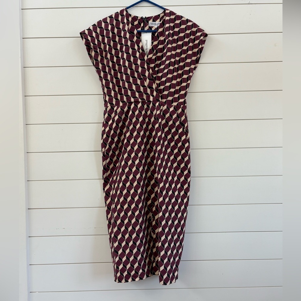 Apiece Apart Geometric Burgundy and Cream Midi Dress